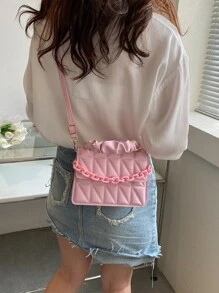 Túi đeo chéo Nữ Kẻ sọc Có thể điều chỉnh được Tay cầm Top Sẵn sàng - Hồng - Xem 6