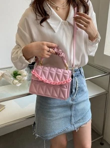 Túi đeo chéo Nữ Kẻ sọc Có thể điều chỉnh được Tay cầm Top Sẵn sàng - Hồng - Xem 9