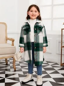 SHEIN Cô Gái Trẻ Kẻ sọc Túi có nắp Thả vai Áo khoác - Nhiều màu - Xem 5