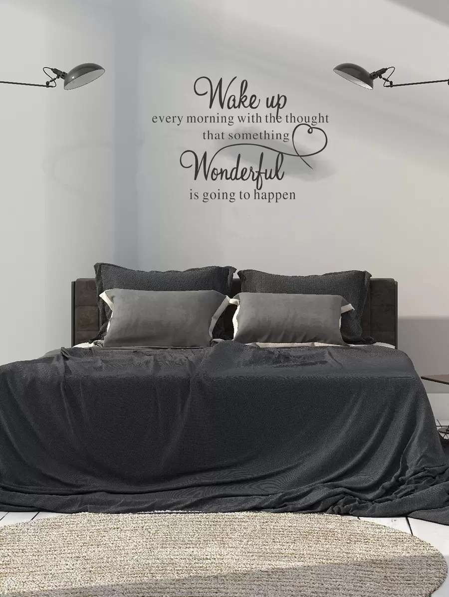 1pc PVC Wall Sticker,Modern Black Slogan Pattern Wall Decal For Bedroom & Living Room,Stickers,Wall Decal, Vinyl Decal For Home Decorations,Spring Decoration Items Refresh Your Home,Rama Decoration Stickers - Black - View 1
