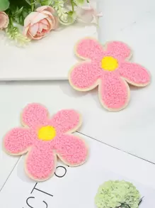 2pcs Five Petals Sew-On Fabric Flower Patches & Flower Applique (Not Iron-On) - Pink - View 1