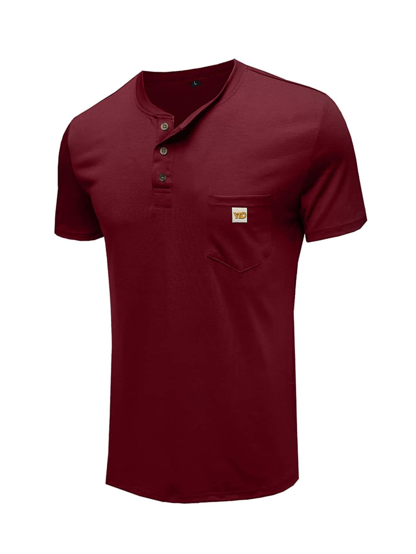Áo thun có cổ Nam Đắp vá Túi Lá thư Giải trí - Màu Đỏ Sâu - Xem 1