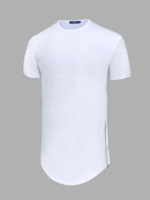 男式拉链侧不对称下摆短袖 T 恤 - 白色 - 查看 2