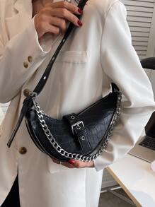 Lightweight,Business Casual Eyelet Buckle Decor Chain Novelty Bag For Teen Girls Women College Students,Rookies & White-collar Workers Perfect for Office,College,Work ,Business,Commute,Outdoors, Travel, Outings - Black - View 5