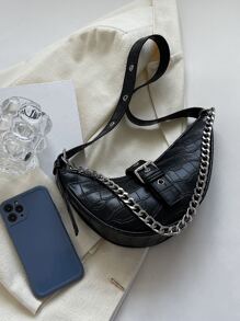 Lightweight,Business Casual Eyelet Buckle Decor Chain Novelty Bag For Teen Girls Women College Students,Rookies & White-collar Workers Perfect for Office,College,Work ,Business,Commute,Outdoors, Travel, Outings - Black - View 6