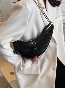 Lightweight,Business Casual Eyelet Buckle Decor Chain Novelty Bag For Teen Girls Women College Students,Rookies & White-collar Workers Perfect for Office,College,Work ,Business,Commute,Outdoors, Travel, Outings - Black - View 7