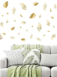 4pcs Metallic Leaf Pattern Wall Sticker, Gold Self Adhesive Wall Art Decal For Home Decor, Stickers, Wall Decal, Vinyl Decal For Home Decorations, Spring Decoration Items Refresh Your Home, Rama Decoration Stickers Gifts Birthday Graduation - Gold - View 2