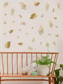 4pcs Metallic Leaf Pattern Wall Sticker, Gold Self Adhesive Wall Art Decal For Home Decor, Stickers, Wall Decal, Vinyl Decal For Home Decorations, Spring Decoration Items Refresh Your Home, Rama Decoration Stickers Gifts Birthday Graduation - Gold - View 3