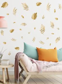 4pcs Metallic Leaf Pattern Wall Sticker, Gold Self Adhesive Wall Art Decal For Home Decor, Stickers, Wall Decal, Vinyl Decal For Home Decorations, Spring Decoration Items Refresh Your Home, Rama Decoration Stickers Gifts Birthday Graduation - Gold - View 4