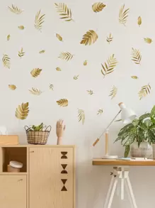 4pcs Metallic Leaf Pattern Wall Sticker, Gold Self Adhesive Wall Art Decal For Home Decor, Stickers, Wall Decal, Vinyl Decal For Home Decorations, Spring Decoration Items Refresh Your Home, Rama Decoration Stickers Gifts Birthday Graduation - Gold - View 5
