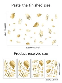 4pcs Metallic Leaf Pattern Wall Sticker, Gold Self Adhesive Wall Art Decal For Home Decor, Stickers, Wall Decal, Vinyl Decal For Home Decorations, Spring Decoration Items Refresh Your Home, Rama Decoration Stickers Gifts Birthday Graduation - Gold - View 6