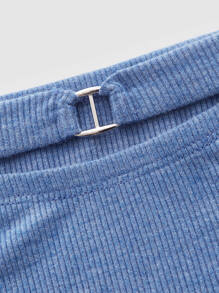 SHEIN MOD Áo thun nữ Cắt ra Nhẫn màu trơn Giải trí - Màu xanh lam - Xem 5