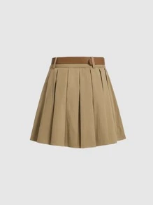 SHEIN MOD 净色褶饰腰带半身裙