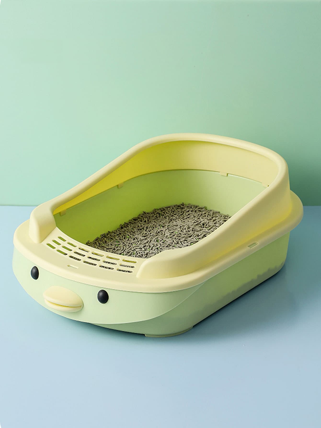 1pc Cartoon Design Cat Litter Box - Green - View 1
