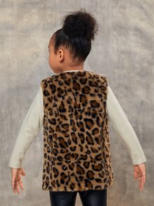 SHEIN Cô Gái Trẻ Hoa văn Báo Áo khoác vest fuzzy - Nhiều màu - Xem 2