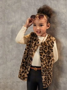 SHEIN Cô Gái Trẻ Hoa văn Báo Áo khoác vest fuzzy - Nhiều màu - Xem 4