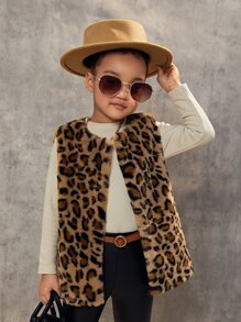SHEIN Cô Gái Trẻ Hoa văn Báo Áo khoác vest fuzzy - Nhiều màu - Xem 5