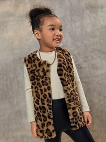 SHEIN Cô Gái Trẻ Hoa văn Báo Áo khoác vest fuzzy - Nhiều màu - Xem 6