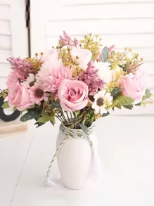 1束人造花玫瑰花束,繡球,牡丹混搭花材,新娘手捧花,婚禮裝飾,diy花環材料,生日派對裝飾材料,家居餐飲,客廳裝飾,花瓶,室外花園,秋季裝飾,情人節,新年禮物 - 粉色 - 查看 1