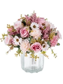 1束人造花玫瑰花束,繡球,牡丹混搭花材,新娘手捧花,婚禮裝飾,diy花環材料,生日派對裝飾材料,家居餐飲,客廳裝飾,花瓶,室外花園,秋季裝飾,情人節,新年禮物 - 粉色 - 查看 3