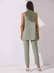 SHEIN Tall Bộ âu phục nữ Túi Nút phía trước màu trơn Thanh lịch - Màu xanh Bạc hà - Xem 2