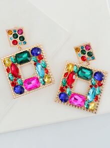 juran Màu sắc ngẫu nhiên Rhinestone Trang trí nội thất Bông tai hình vuông - Nhiều màu - Xem 2