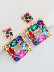 juran Màu sắc ngẫu nhiên Rhinestone Trang trí nội thất Bông tai hình vuông - Nhiều màu - Xem 3