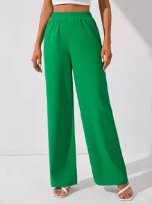 SHEIN Tall Solid Wide Leg Trousers - Green - View 1