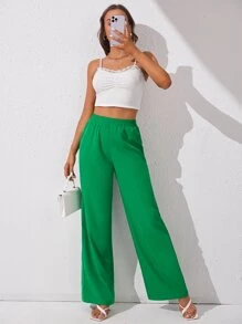 SHEIN Tall Solid Wide Leg Trousers - Green - View 4