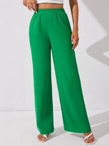 SHEIN Tall Solid Wide Leg Trousers - Green - View 5