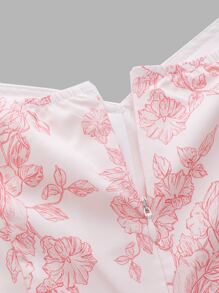 SHEIN MOD Vestido con estampado floral bajo con fruncido - Rosa Pálido - Ver 8