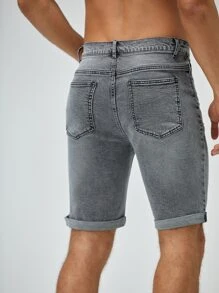GENTILAND Hombres Shorts en mezclilla algodón desgarro crudo bajo de doblez - Gris - Ver 2