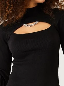 EURMUSE Cut Out Front Bodycon Jumper Dress - Black - View 5