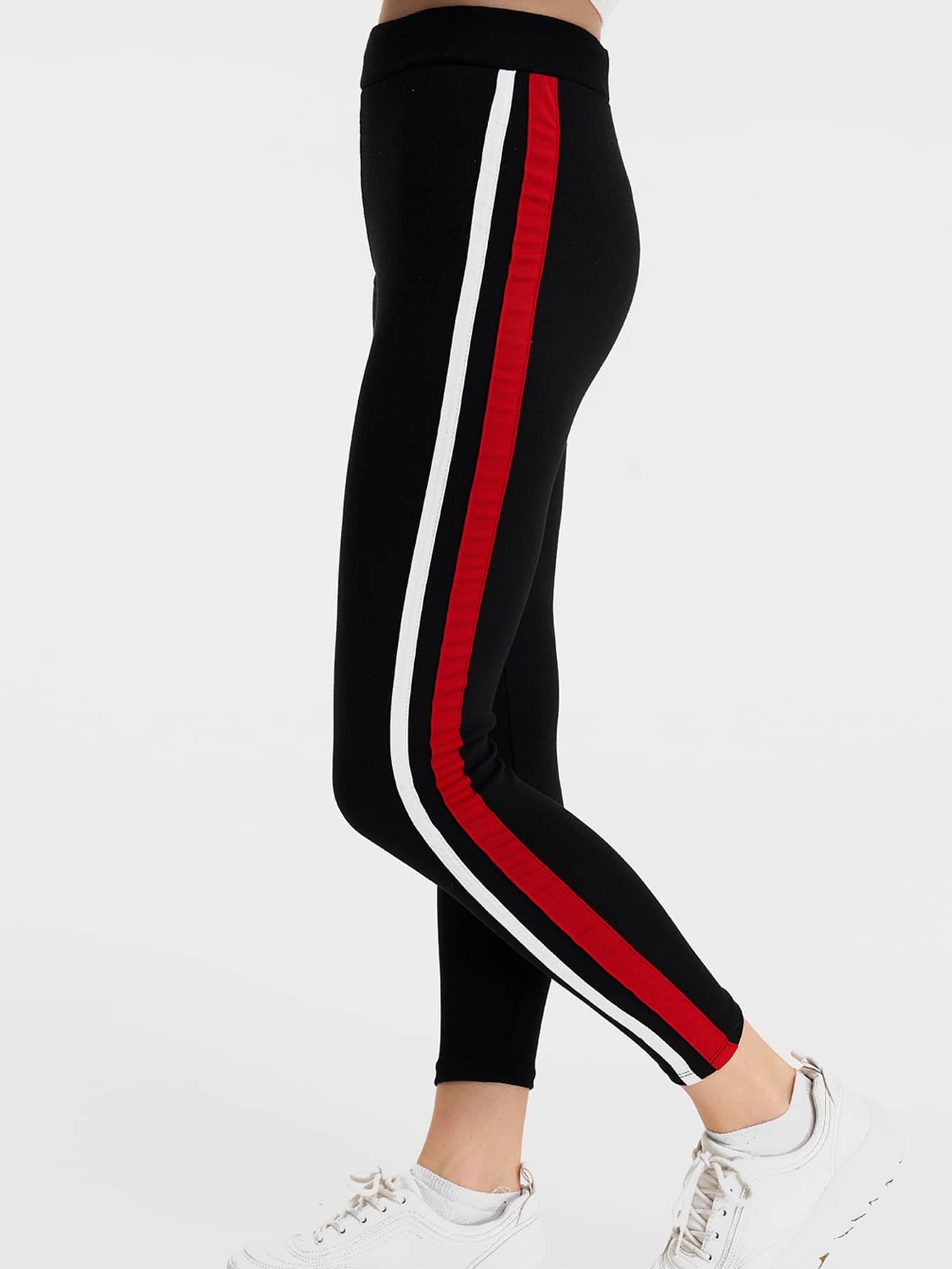 RueChic Side Striped Elastic Waist Joggers - Black - View 1