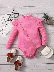SHEIN Baby Ruffle Trim Rib-knit Bodysuit