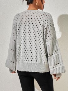 SHEIN Essnce 1 pieza Jersey tejido abierto de cuello V profundo de hombros caídos - Gris Claro - Ver 2