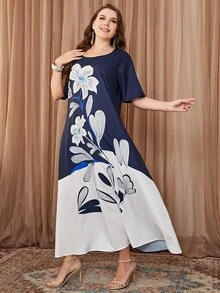 Mulvari Plus Floral Print Tunic Dress - Navy Blue - View 6