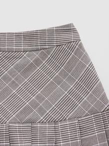 SHEIN MOD Plaid Print Button Front Blazer Vest & Pleated Hem Skirt - Multicolor - View 3