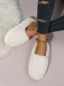Minimalist Fluffy Bedroom Slippers - White - View 2