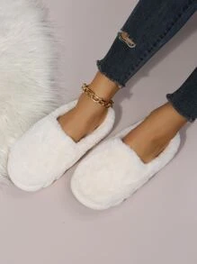 Minimalist Fluffy Bedroom Slippers - White - View 7
