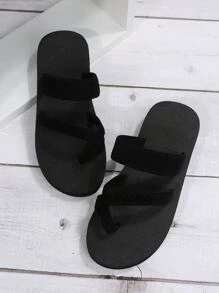 極簡風格交叉夾腳拖鞋 - 黑色 - 查看 5