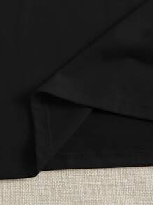 SHEIN EZwear Summer Outfits Floral Embroidered Tee - Black - View 5