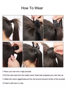 波浪馬尾掉發條- 24英寸長波浪卷曲包裹式馬尾熱阻合成髮品，適用於女性