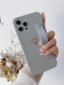 Phone Case With Strap Heart Pattern Phone Case With Wristband Holder - Grey - View 1