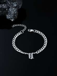 Men Letter Charm Bracelet - Silver - View 1