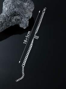 Men Letter Charm Bracelet - Silver - View 3