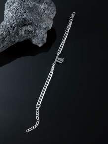 Men Letter Charm Bracelet - Silver - View 4