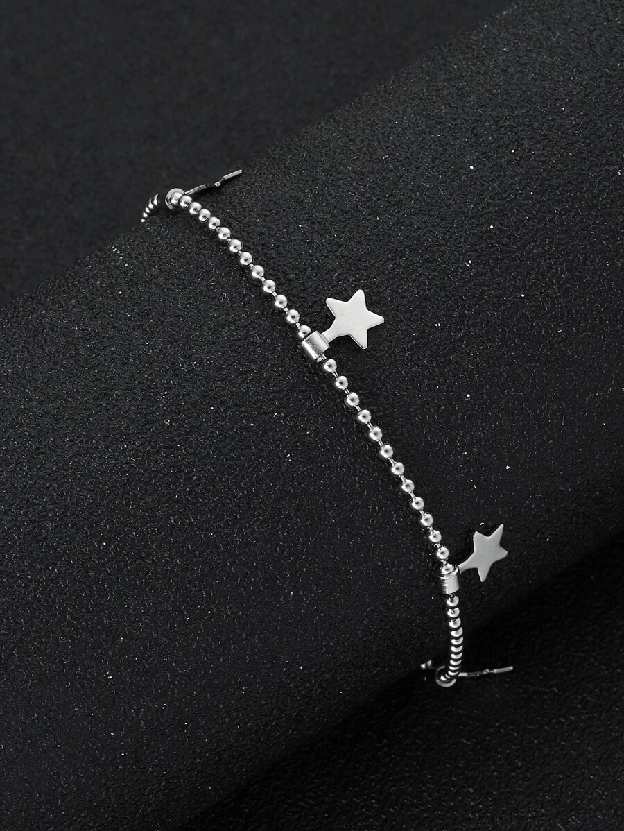 Pulsera de acero inoxidable con dije de estrella para hombres a la moda y popular para regalo de joyería y para una apariencia elegante - Plateado - Ver 1