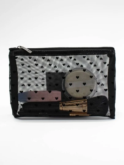 1個 ハートパターン メイクアップバッグの画像