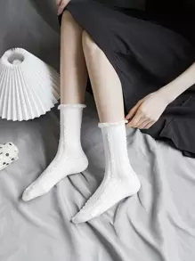 2pairs Frill Trim Crew Socks - White - View 2